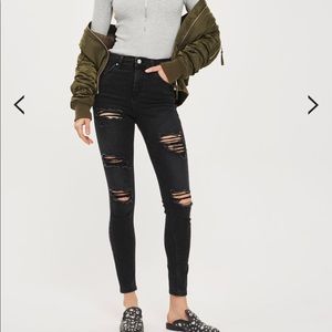Topshop MOTO Jamie Black Ripped High Waisted Jeans